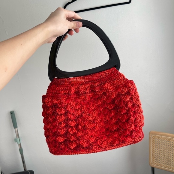 Vintage 70s Crochet Knitted Handbag Purse - Picture 1 of 10